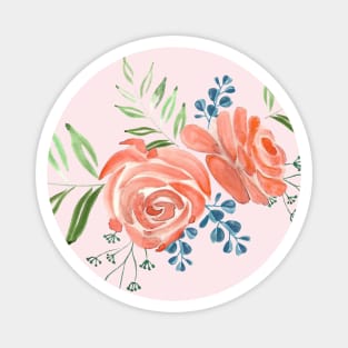 ORANGE PEACH WATERCOLOR ROSE FLOWERS Magnet